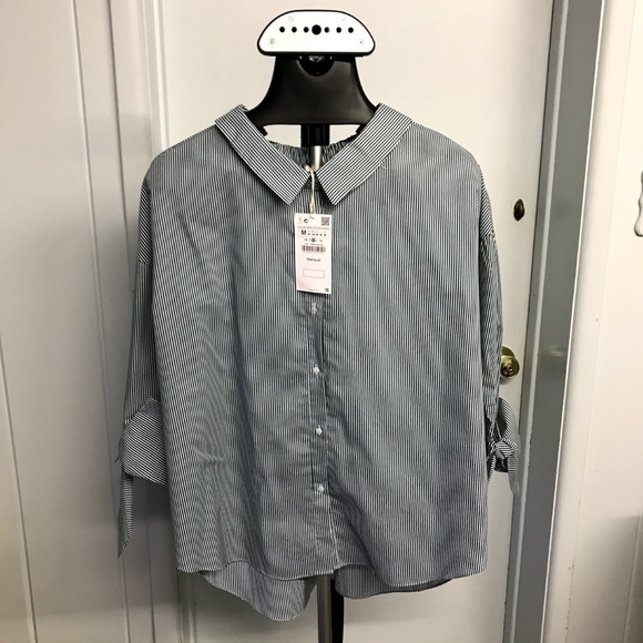 Zara Green Striped Shirt with details - Picture 1 of 5